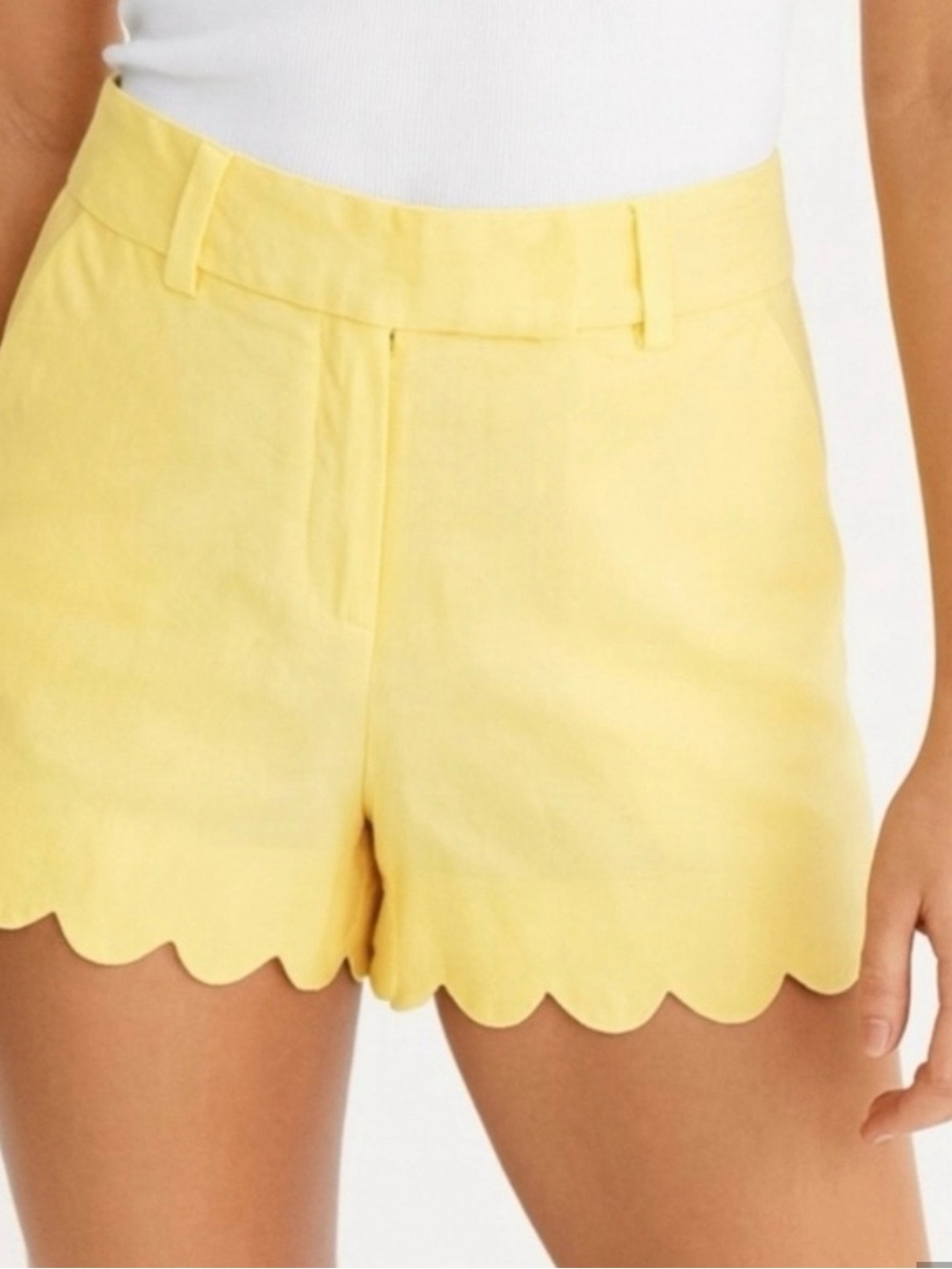 J. Crew Yellow Scallop Hem Linen-Blend Shorts